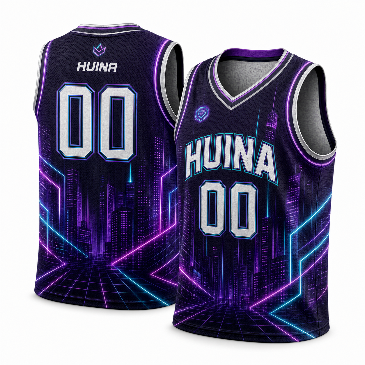 Neon city HUINA basketball jersey front and back