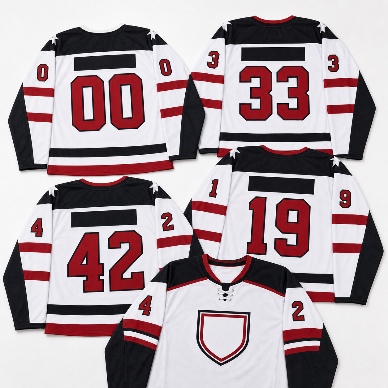HUINA anonymous hockey jersey reference with blank name bars and numbers