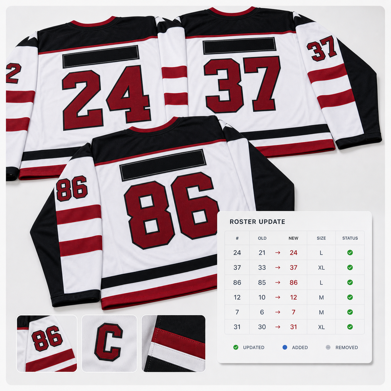 HUINA anonymous roster update reference with blank name bars and number changes